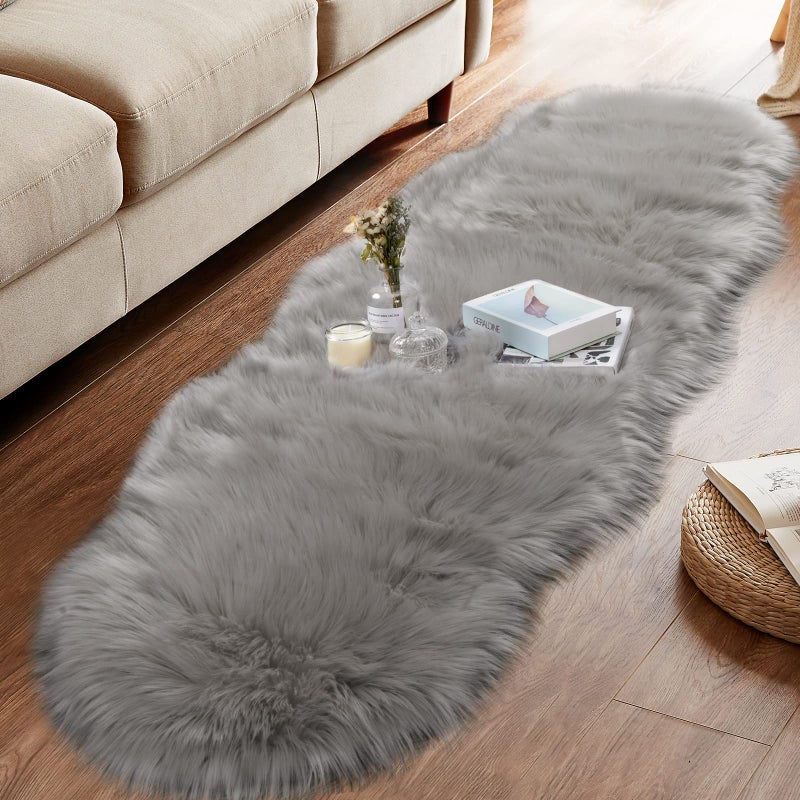 Ciicool Ultra Soft Faux Sheepskin Fur Rug Fluffy Rug for Bedroom Fuzzy Carpet for Living Room Kid's Room Nursery Decor, Grey 2 x 6 Feet - Image 2
